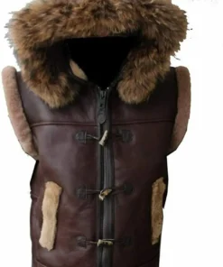 Men’s RAF B3 Leather Hooded Fur Vest