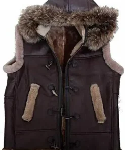 Men’s RAF B3 Leather Hooded Fur Vest