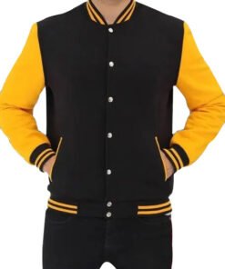 Mens Black and Yellow Bomber Jacket
