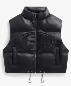 San Francisco 49ers Faux Leather Cropped Puffer Vest