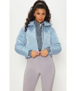 Blue Cropped Puffer Jacket