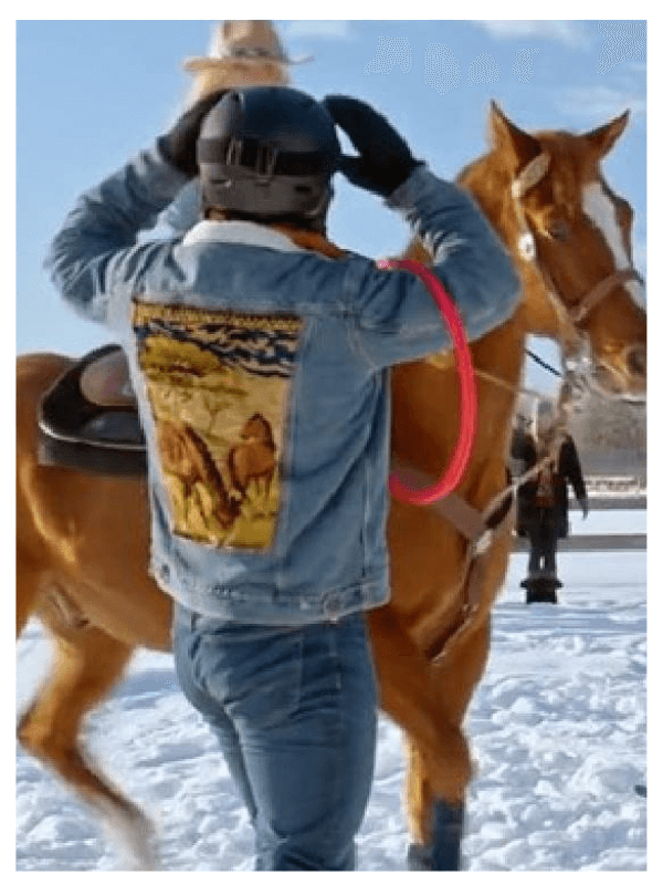 A Wild West Christmas Joey Scarpellino Horse Printed Denim Jacket A Wild West Christmas Joey Scarpellino Horse Printed Denim Jacket