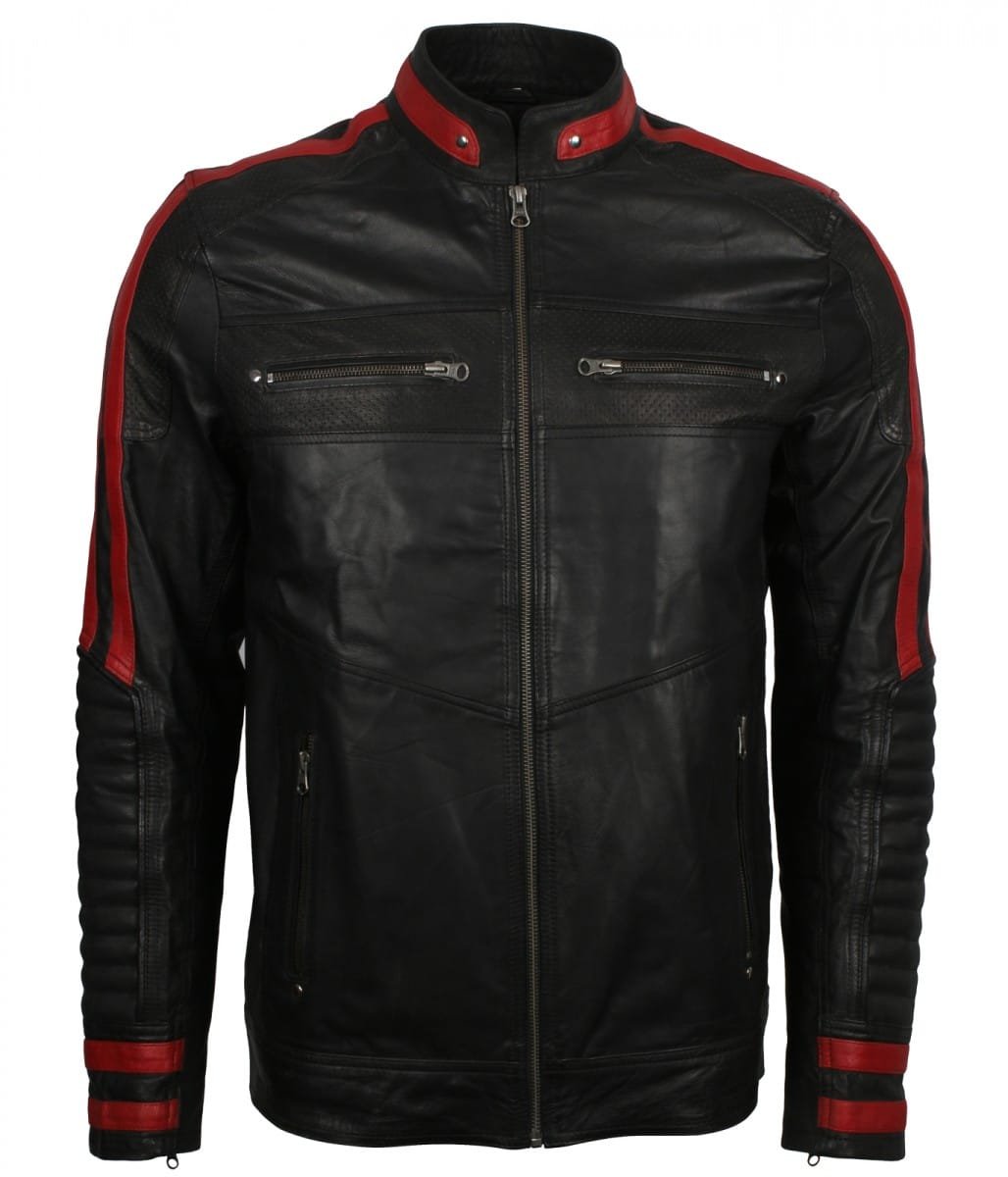 Red And Black Cafe Racer Leather Jacket Red And Black Cafe Racer Leather Jacket