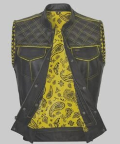 Handmade Men's Diamond-Quilted Genuine Leather Biker Vest
