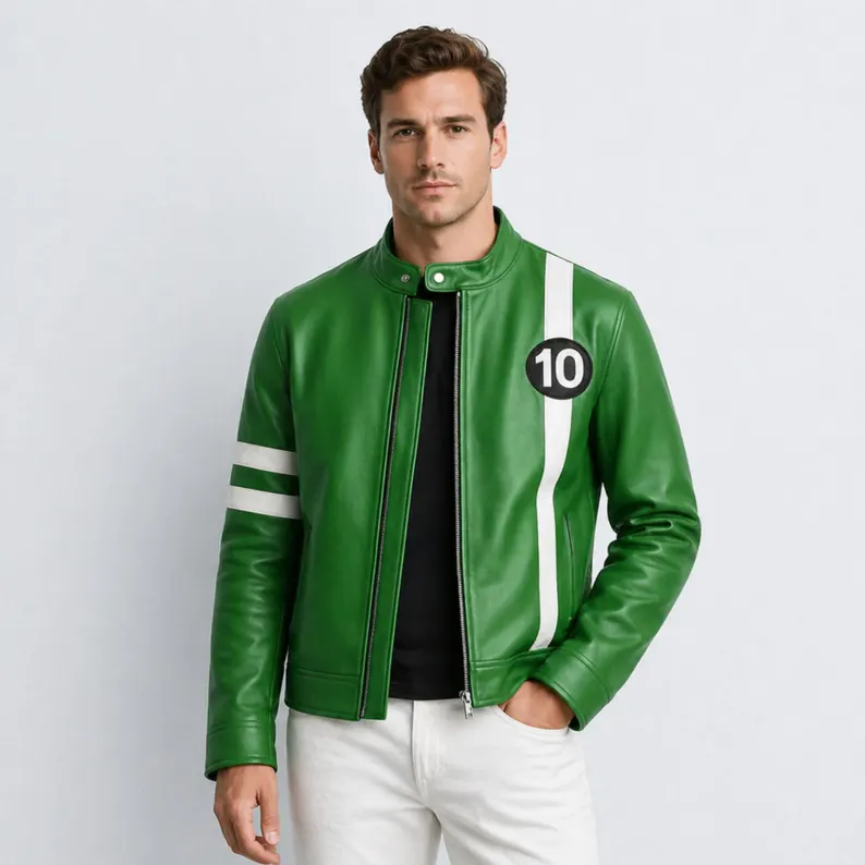 Men's Ben Green 10 Real Leather Jacket Tennyson Anime Outfit Men's Ben Green 10 Real Leather Jacket Tennyson Anime Outfit