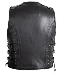 Men's Heavy Duty Genuine Black Leather Biker Vest