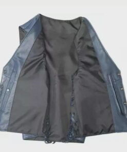 Men's Blue Leather Biker Vest Motorcycle Vest Classic Western Waistcoat
