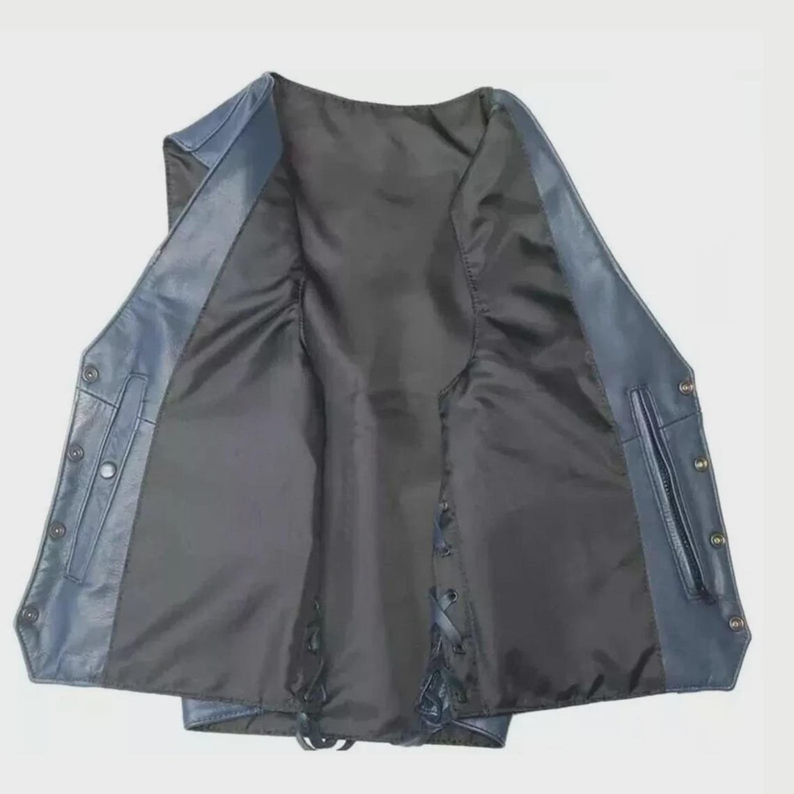 Men's Blue Leather Biker Vest Motorcycle Vest Classic Western Waistcoat Men's Blue Leather Biker Vest Motorcycle Vest Classic Western Waistcoat