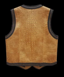 Gator embossed leather vest for bikers. 100% handcrafted vest. Hand braided. Colors available.