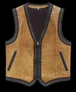Gator embossed leather vest for bikers. 100% handcrafted vest. Hand braided. Colors available.
