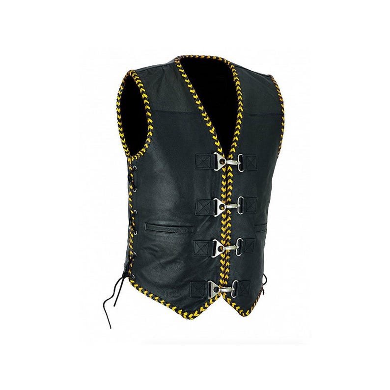 Buffalo Leather Motorcycle Club Yellow Ribbed Vest Buffalo Leather Motorcycle Club Yellow Ribbed Vest