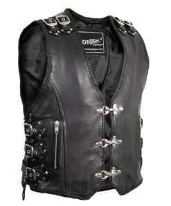Men's Heavy Duty Genuine Black Leather Biker Vest