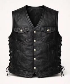 Men’s Black Leather Biker Vest Classic Motorcycle