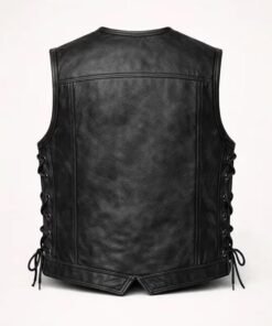 Men’s Black Leather Biker Vest Classic Motorcycle