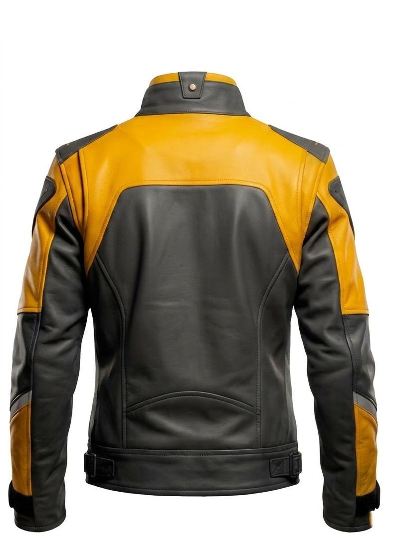 Handmade Mens Leather Motorcycle Jacket Black Yellow Cafe Racer Coat Handmade Mens Leather Motorcycle Jacket Black Yellow Cafe Racer Coat
