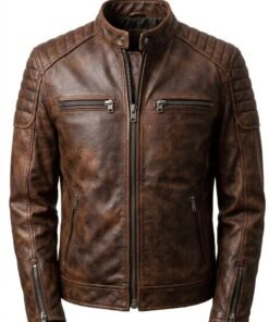 Mens Leather Jacket Handmade Brown Genuine Leather Cafe Racer Biker Style