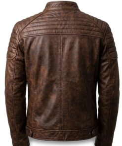 Mens Leather Jacket Handmade Brown Genuine Leather Cafe Racer Biker Style