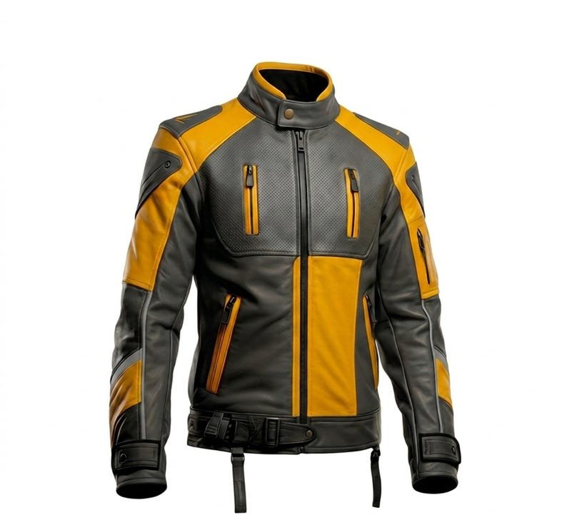 Handmade Mens Leather Motorcycle Jacket Black Yellow Cafe Racer Coat Handmade Mens Leather Motorcycle Jacket Black Yellow Cafe Racer Coat