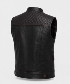 Men’s Black Cowhide Leather Biker Vest Diamond Quilted Motorcycle