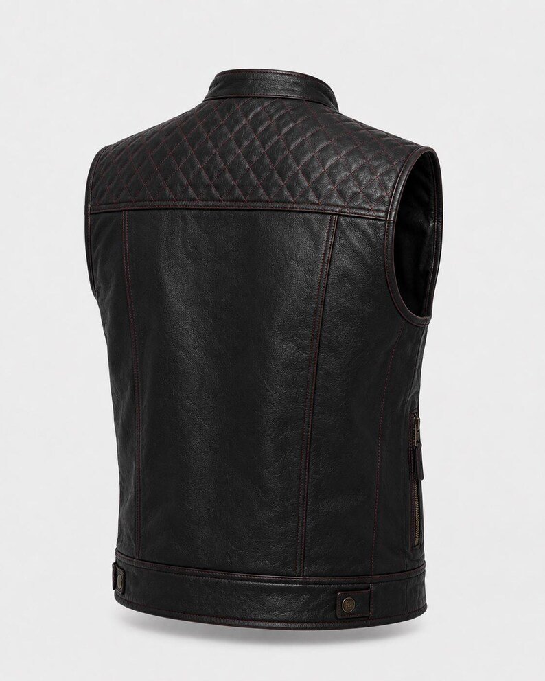 Men’s Black Cowhide Leather Biker Vest Diamond Quilted Motorcycle Men’s Black Cowhide Leather Biker Vest Diamond Quilted Motorcycle