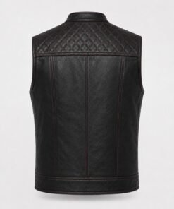 Men’s Black Cowhide Leather Biker Vest Diamond Quilted Motorcycle