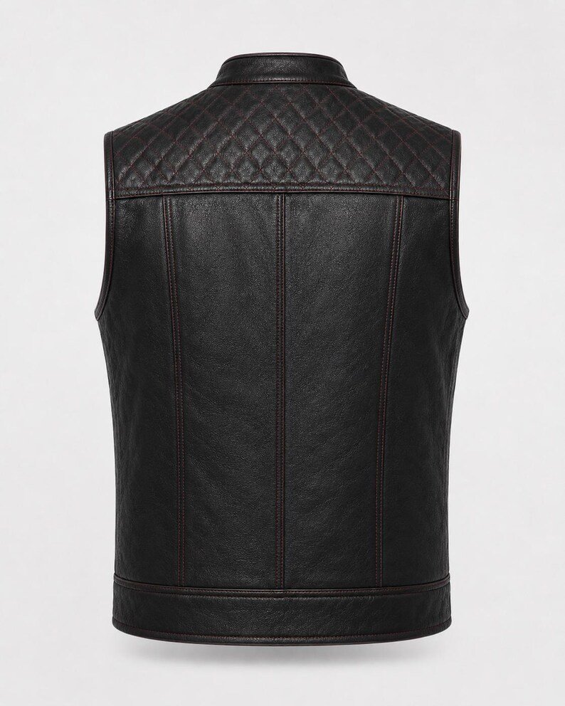 Men’s Black Cowhide Leather Biker Vest Diamond Quilted Motorcycle Men’s Black Cowhide Leather Biker Vest Diamond Quilted Motorcycle