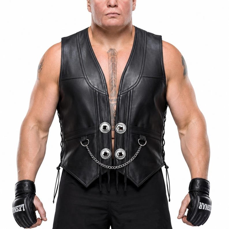 Brock Lesnar Inspired SummerSlam Leather Vest – Black Genuine Leather Wrestling Biker Vest Brock Lesnar Inspired SummerSlam Leather Vest – Black Genuine Leather Wrestling Biker Vest