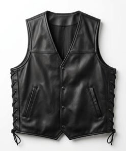 Women Black Leather Biker Vest