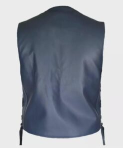 Men's Blue Leather Biker Vest Motorcycle Vest Classic Western Waistcoat