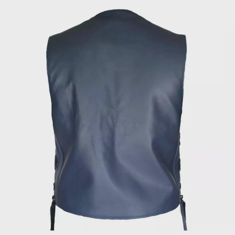 Men's Blue Leather Biker Vest Motorcycle Vest Classic Western Waistcoat Men's Blue Leather Biker Vest Motorcycle Vest Classic Western Waistcoat
