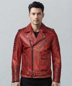 Choose Mens Red Leather Motorcycle Jacket
