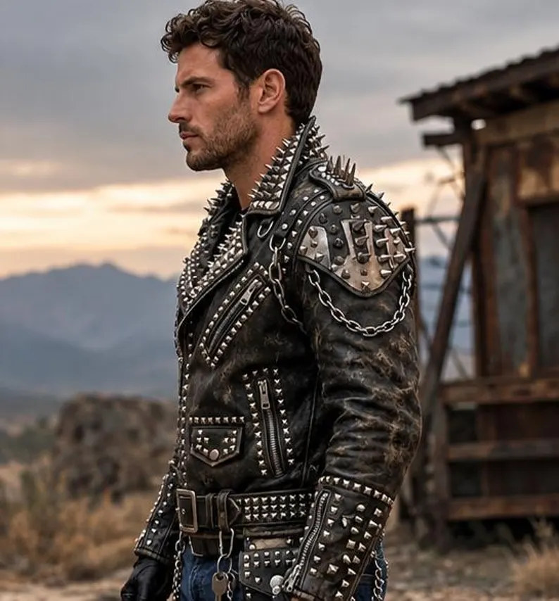 Men’s Black Brando Studded Leather Biker Jacket 1 Men’s Black Brando Studded Leather Biker Jacket