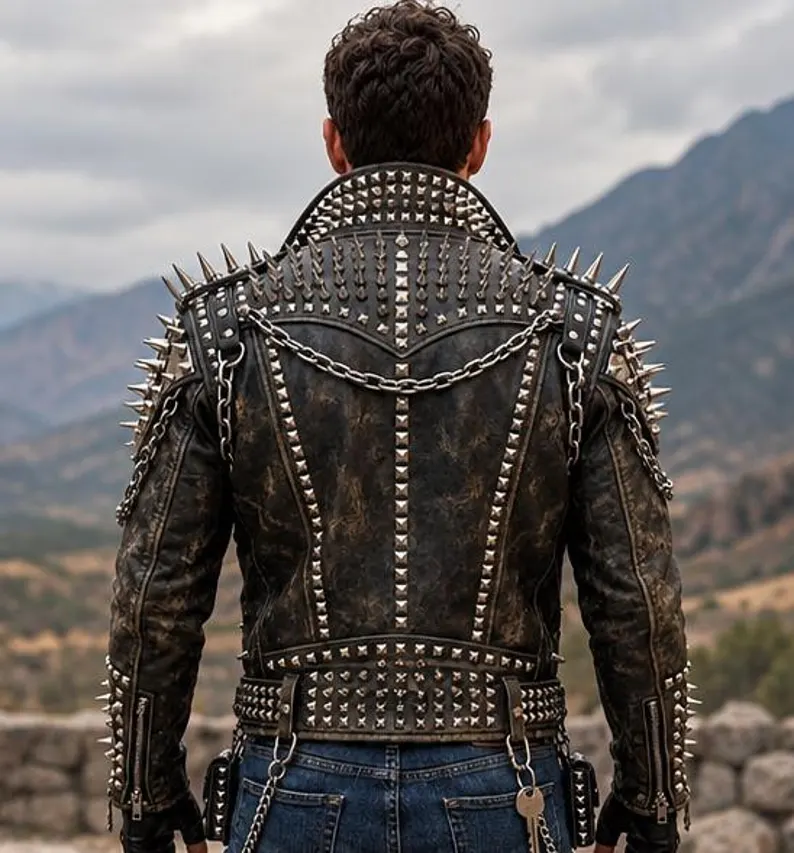 Men’s Black Brando Studded Leather Biker Jacket2 Men’s Black Brando Studded Leather Biker Jacket