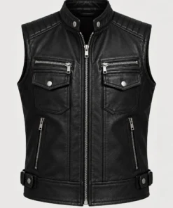 Men’s Black Leather Biker Vest