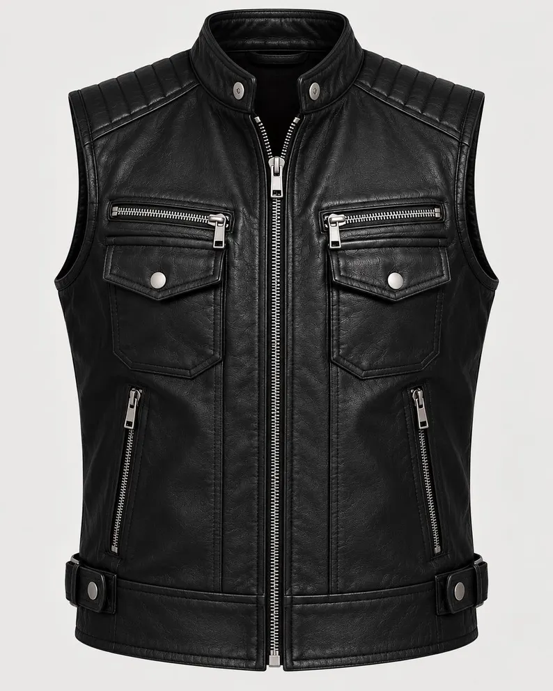 Men’s Black Leather Biker Vest Men’s Black Leather Biker Vest