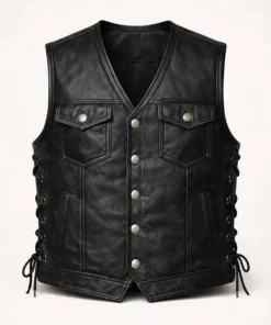 Men’s Black Leather Biker Vest