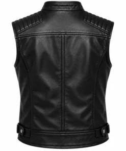 Men’s Black Leather Biker Vest 