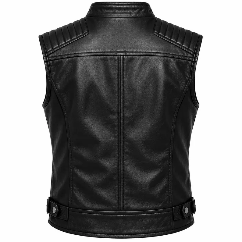 Men’s Black Leather Biker Vest s Men’s Black Leather Biker Vest
