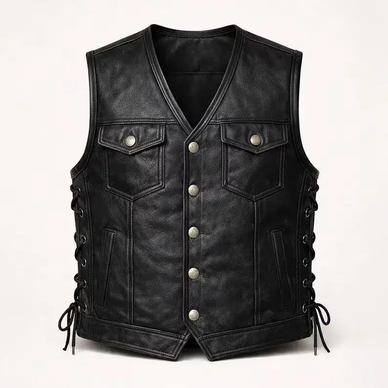 Men’s Black Leather Biker Vest Men’s Black Leather Biker Vest