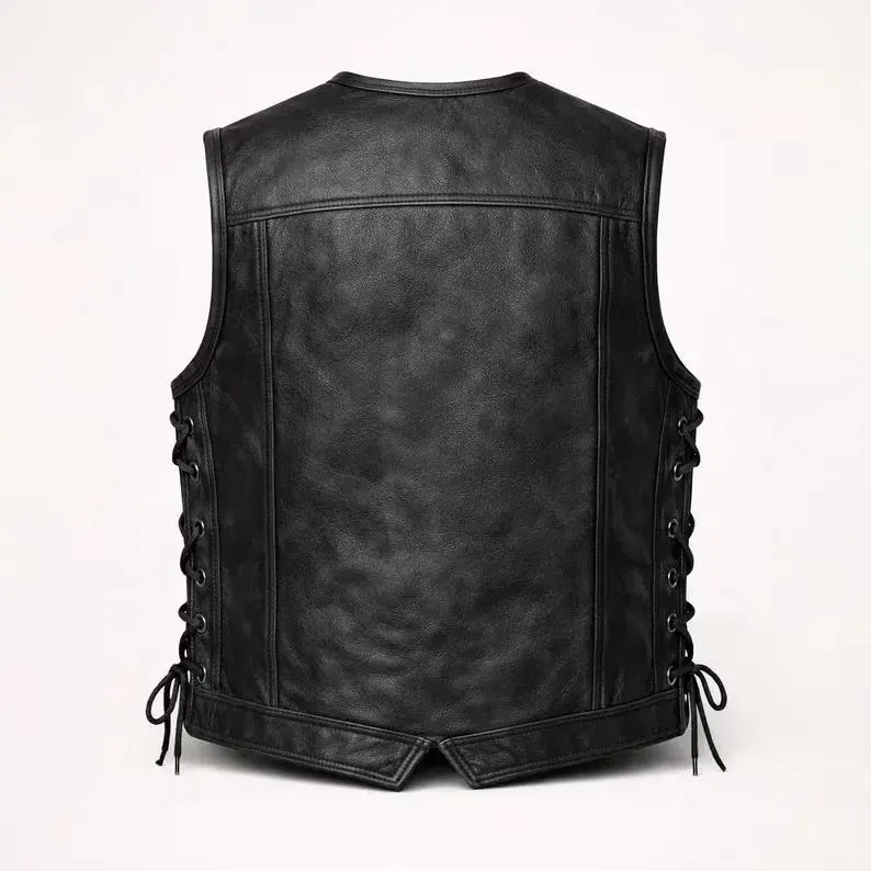 Men’s Black Leather Biker Vests