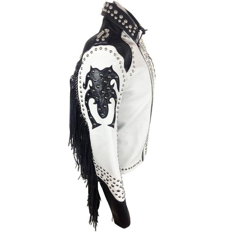 Men’s Black & White Studded Leather Biker Jackets Men’s Black & White Studded Leather Biker Jacket