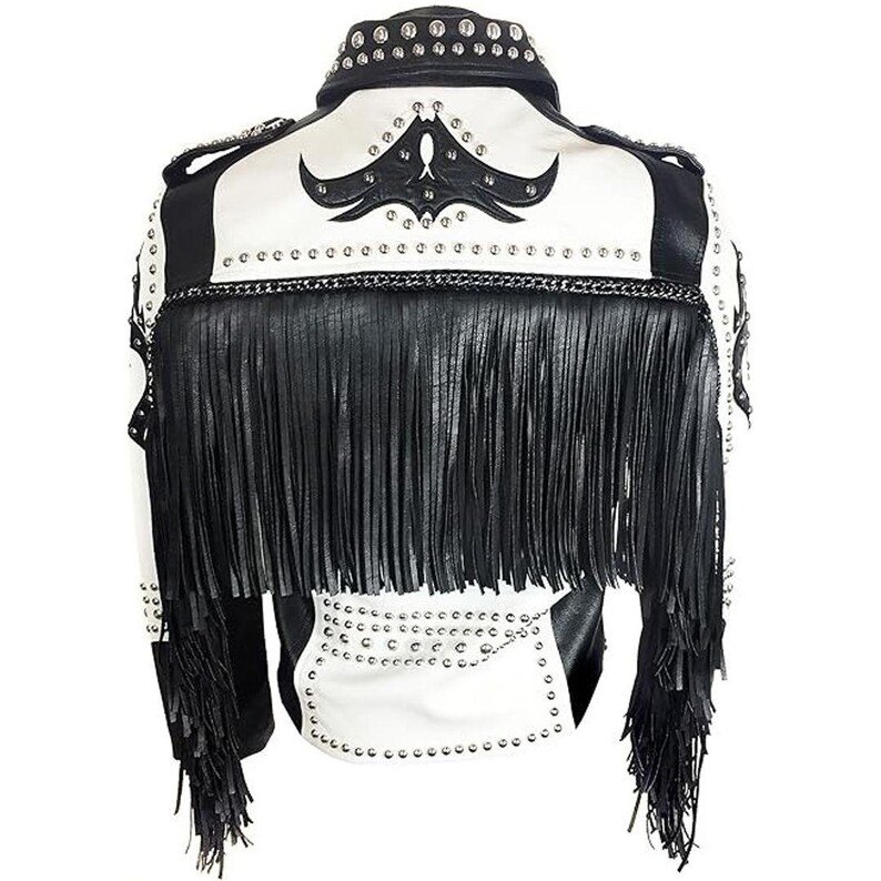 Men’s Black & White Studded Leather Biker Men’s Black & White Studded Leather Biker Jacket