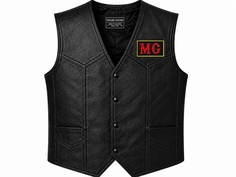 Men’s Black and Red Cowhide Leather Biker Vest Men’s Black and Red Cowhide Leather Biker Vest