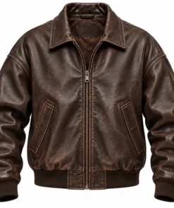 Men’s Brown Distressed Leather Bomber Jacket