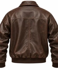 Men’s Brown Distressed Leather Bomber Jacket