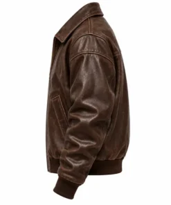 Men’s Brown Distressed Leather Bomber Jacket