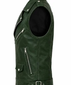 Men’s Dark Green Leather Biker Vest