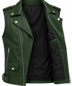 Men’s Dark Green Leather Biker Vest