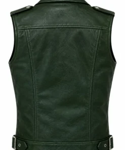 Men’s Dark Green Leather Biker Vest