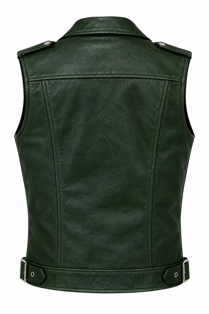 Men’s Dark Green Leather Biker Vestsss Men’s Dark Green Leather Biker Vest